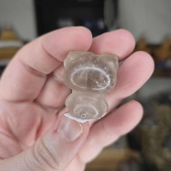 Mini Smokey Quartz Hello Kitty Crystal Carving - Picture 3 of 4